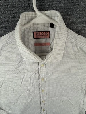Thomas Pink White Check Long Sleeve Button Up Shirt Slim Fit Men's Size 17 43cm - Image 1 of 4