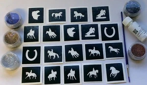 Dressur & Pferd Glitzer Tattoo Set Springpony Show Hufeisen Reiter - Bild 1 von 1