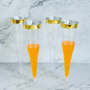 6 oz Clear with Gold Rim Plastic Champagne Disposable Glasses Party TABLEWARE - Picture 1 of 8