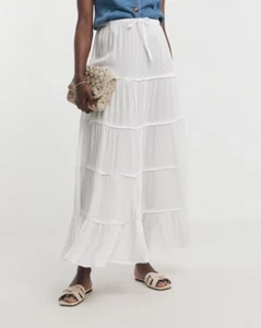 JD WILLIAMS MAXI FALDA MUJER BLANCA ARRUGADA ESCALONADA NUEVA (ref 571) - Imagen 1 de 4