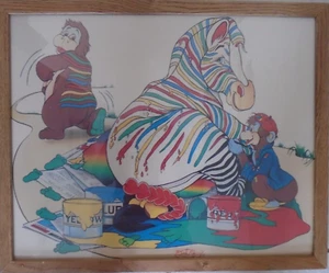 Vintage 1985 Saint Chateaux Galleries Signed Monkey Print Zebra Colorful Framed - Picture 1 of 3