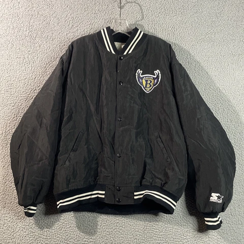 Vintage Baltimore Ravens Starter Black Button Up Jacket Nylon Longing Warm Coat Cover