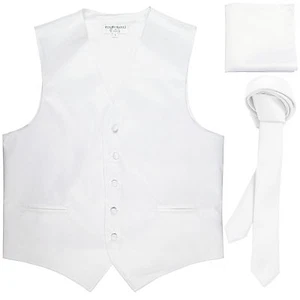 New Men's White formal vest Tuxedo Waistcoat_1.5" necktie & hankie set wedding - Picture 1 of 4