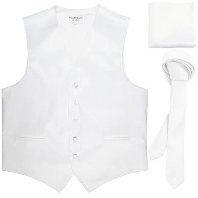New Men's White formal vest Tuxedo Waistcoat_1.5" necktie & hankie set wedding - Image 1 of 4
