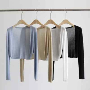 Sun Protection Knit Cardigan Women's Thin Coat Ice Silk Outerwear Cover-up Shawl - Picture 1 of 18