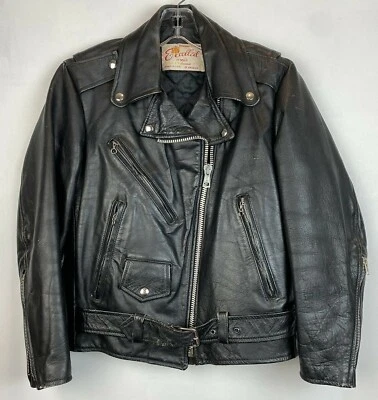 Chaqueta Moto Vintage Excelled Mujer 4 Cuero Negro Motocicleta EE. UU. Grunge Foto 1 de 4