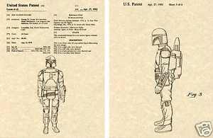 Patente de EE. UU. de impresión artística BOBA FETT ¡¡LISTO PARA ENMARCAR!! Figura Star Wars Lucas Bounty - Imagen 1 de 1