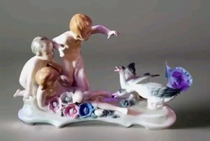EXQUISITE VINTAGE MARKED KARL ENS GERMANY PORCELAIN CHILDREN WITH GEESE FIGURINE - Picture 1 of 15