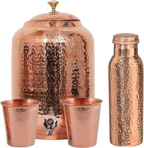 Pure copper drinkware water dispenser Pot water container tank 2 tumbler1 bottle - Bild 1 von 8