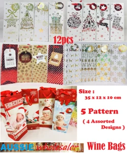 12x Christmas XMAS Wine Bottle Gift Bags Paper Carry Bags Gift Wrap Holder Party - Picture 1 of 7