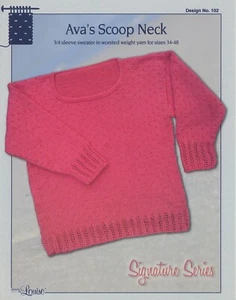Design by Louise Knitting Pattern #102 Ava's Scoop Neck 34-48 Signature Series - Picture 1 of 2