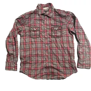 Faith Connection Plaid Flannel Shirt With Studded M Stud / Spike Grey Red Black - Picture 1 of 7