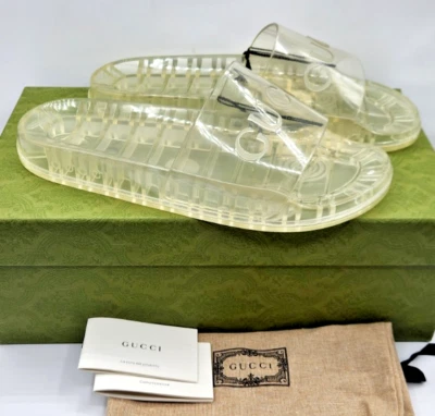 Sandalias Gucci para hombre transparentes con logotipo de goma UK10 US10.5 Foto 1 de 4