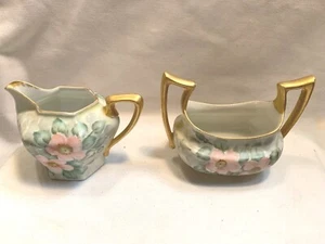 Antique T&V Limoges France Hand Painted Dog wood Sugar & Creamer Set - Picture 1 of 9