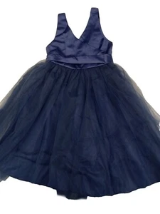 NNJXD Girls Royal Navy Blue Mesh Satin Sleeveless Wedding Dress Size 3/4 - Picture 1 of 15