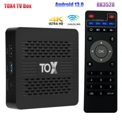 TOX4 Android 13 TV Box RK3528 4G 32G WiFi 1000M BT5 H.265 4K HDR Set top tv box - Image 1 of 4