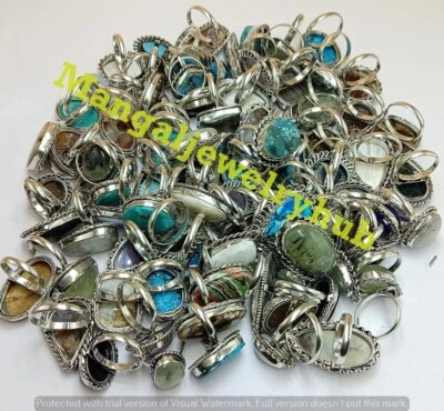 Elegant Black Onyx & Mix Gemstone 5PCS Rings 925 Silver Plated Bulk Jewelry Lot - Image 1 of 4