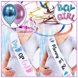 Pink and Blue Decorations Gender Reveal mummy to be sash balloon ceiling swirls - Picture 1 of 22