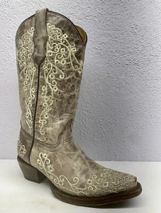 CORRAL Teen Boots WESTERN COWGIRL BOOTS DISTRESSED EMBROIDERED  MEXICO Sz 2 - Picture 1 of 10