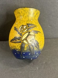 Art Deco Glass Vase/Signed/Delatte Nancy/France C1930/Enamel/Flower/Yellow/Blue - Picture 1 of 12