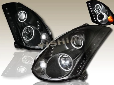DUAL CCFL HALO PROJECTOR HEADLIGHTS HID TYPE BLACK FOR 03-05 INFINITI G35 2 DOOR - Image 1 of 2