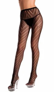 Chevron Pantyhose Striped Fishnet Stretch Hosiery Black Costume Clubwear BW585 - Picture 1 of 2