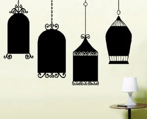 Bird Cage Chalkboard Stick On Chalk Board Vinyl Sticker Wall Art Hanging Chain - Picture 1 of 5