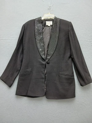 Valerie Stevens Women's Blazer Size 12 Black Embellished Sequin Business - Image 1 of 4