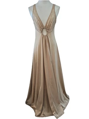 Camisón largo vintage Olga de barrido completo talla 36 caramelo nailon encaje romántico Foto 1 de 4