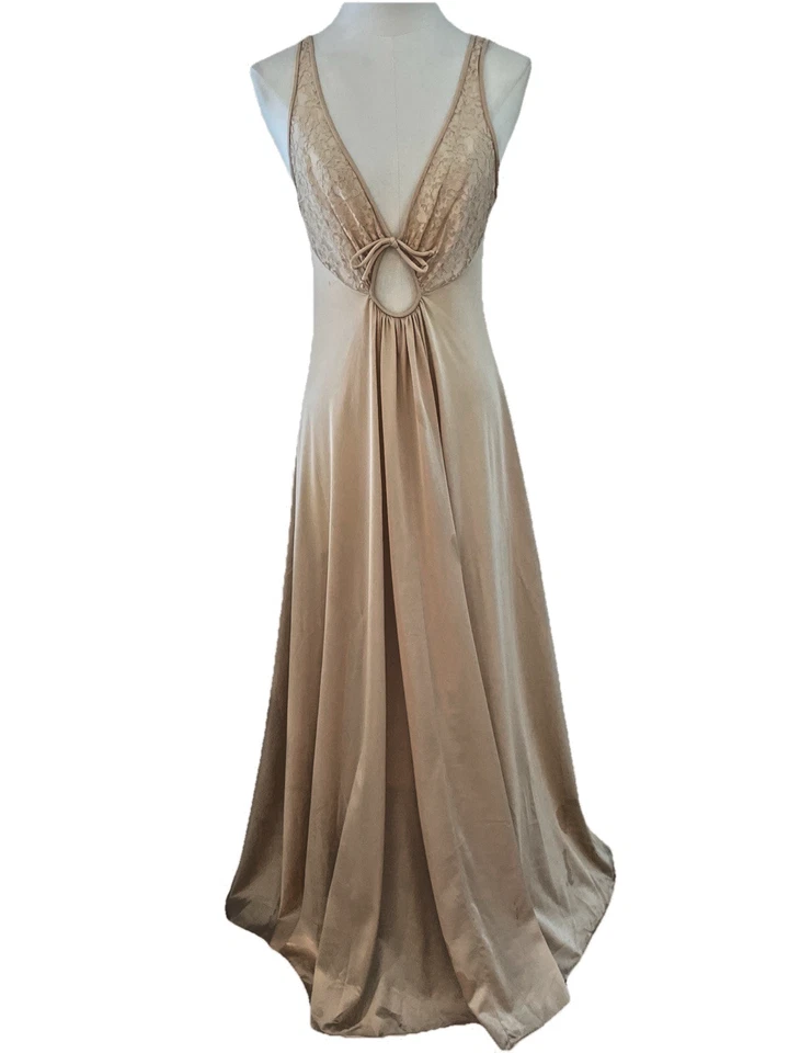 Camisón largo vintage Olga de barrido completo talla 36 caramelo nailon encaje romántico Foto 1 de 4