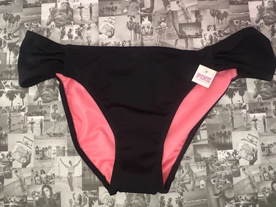 NWT Victoria's Secret PINK Black  Ruched Stretch Swim Bikini Bottom  SMALL  🔥🎀 - Image 1 of 4
