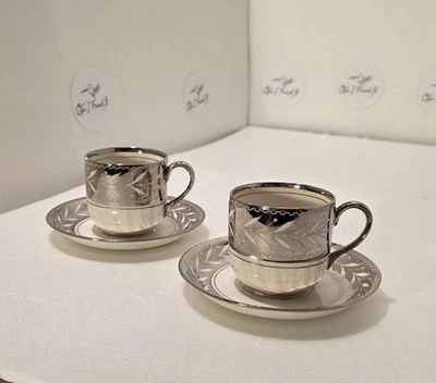 Johnsom Bros. England Coffee Cup & Saucer- Set Of 2 Pareek Silver-Luster - Image 1 of 4