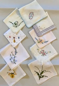 Lot of 9 Vintage Handkerchiefs White With Floral Corners - Picture 1 of 12