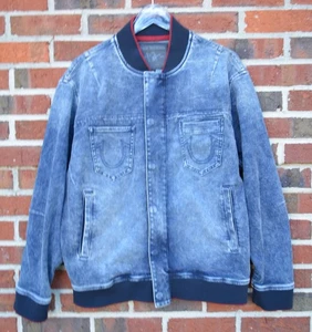 True Religion Men's Medium Denim Bomber Jacket Full Zip Blue 103395 - Picture 1 of 5