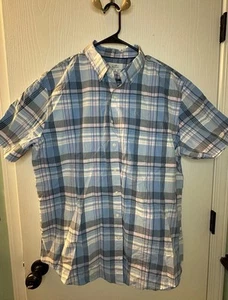 Croft and Barrow blue plaid button down short sleeve shirt men’s XL - Picture 1 of 10