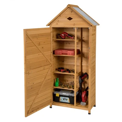 Outdoor Storage Shed Lockable Wooden Garden Tool Cabinet with Shelves Natural