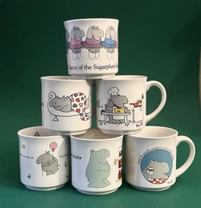 Lot of 6 Vintage Sandra Boynton Coffee Tea Mugs Cups Hippo Collection - Picture 1 of 7