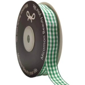 Stylish Green Checked Ribbon - 25 Yards, 5/8" of Eco-Conscious Crafting Material - Picture 1 of 11