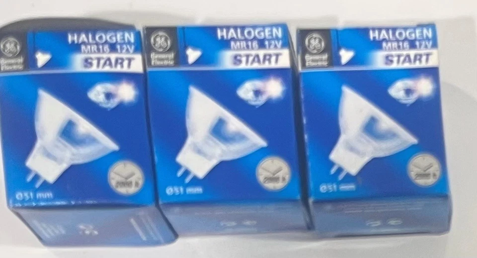 General Electric 50w 12v MR16 GU5.3 Halogen Bulbs 51mm Diameter Pack Of 3 - Image 1 of 1