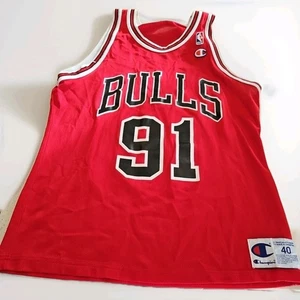 Vintage 90er Chicago Bulls Rodman Trikot Herren Gr. 40 rot #91 NBA Champion 20x28 - Bild 1 von 10