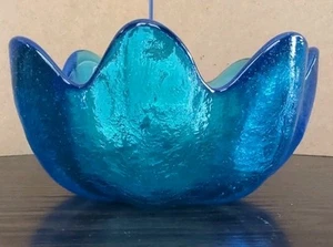 Blenko 8 Point Lotus Bowl, Blue, 5.5", Vintage, MCM - Picture 1 of 5