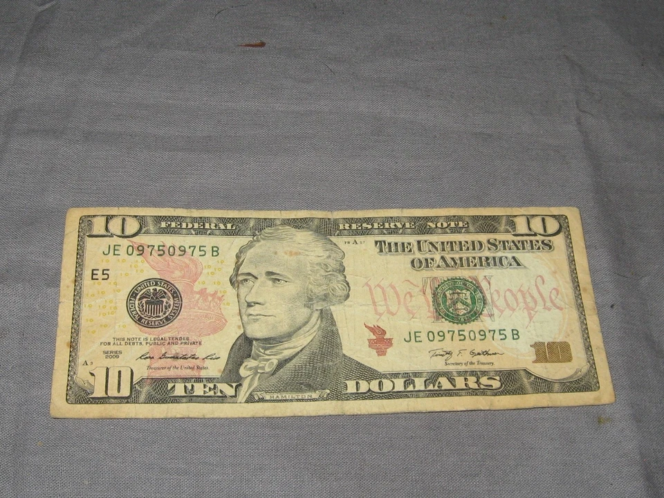 Fancy Serial # US $10 Note, FR J, Series 2009, Repeater JE09750975B - Image 1 of 2
