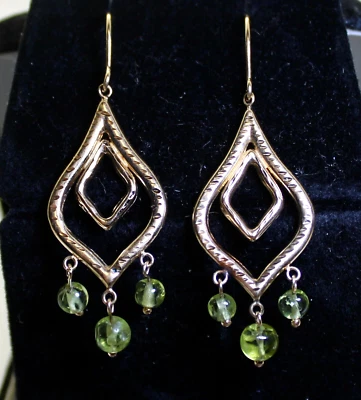 14K Yellow Gold Unique Diamond Cut Drop/Dangle Earrings w/ Beautiful Beads - Image 1 of 4