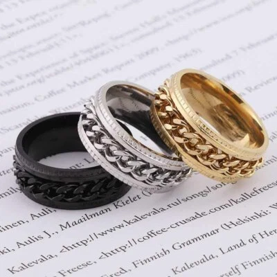 Anxiety Fidget Spinner Rings Spin Chain Stainless Steel Ring Band Titanium 2025 - image 1 of 4