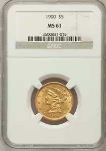 1900 LIBERTY HEAD HALF EAGLE $5 GOLD NGC MS61 - Picture 1 of 4