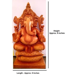 Beautiful Handcrafted Wooden Lord Ganesha Ganesh On Shankh Statue From India - Picture 1 of 8