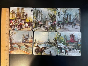 Coaster Set of Six (3 1/2" x 3 1/2") Square Paris Scene - Picture 1 of 3