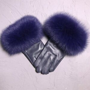 Artificial fur fur cuffs leather gloves Women's winter gloves