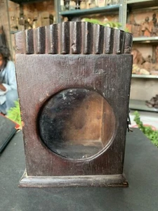 19th C Vintage Old Handcrafted Wooden Alarm Clock Case Clock Box Collectible - Picture 1 of 9