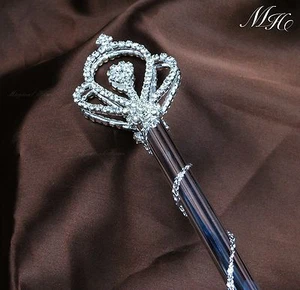 Royal Rhinestone Pageant Bridal Magic Fairy Queen Crown Double Side Scepter Wand - Picture 1 of 8